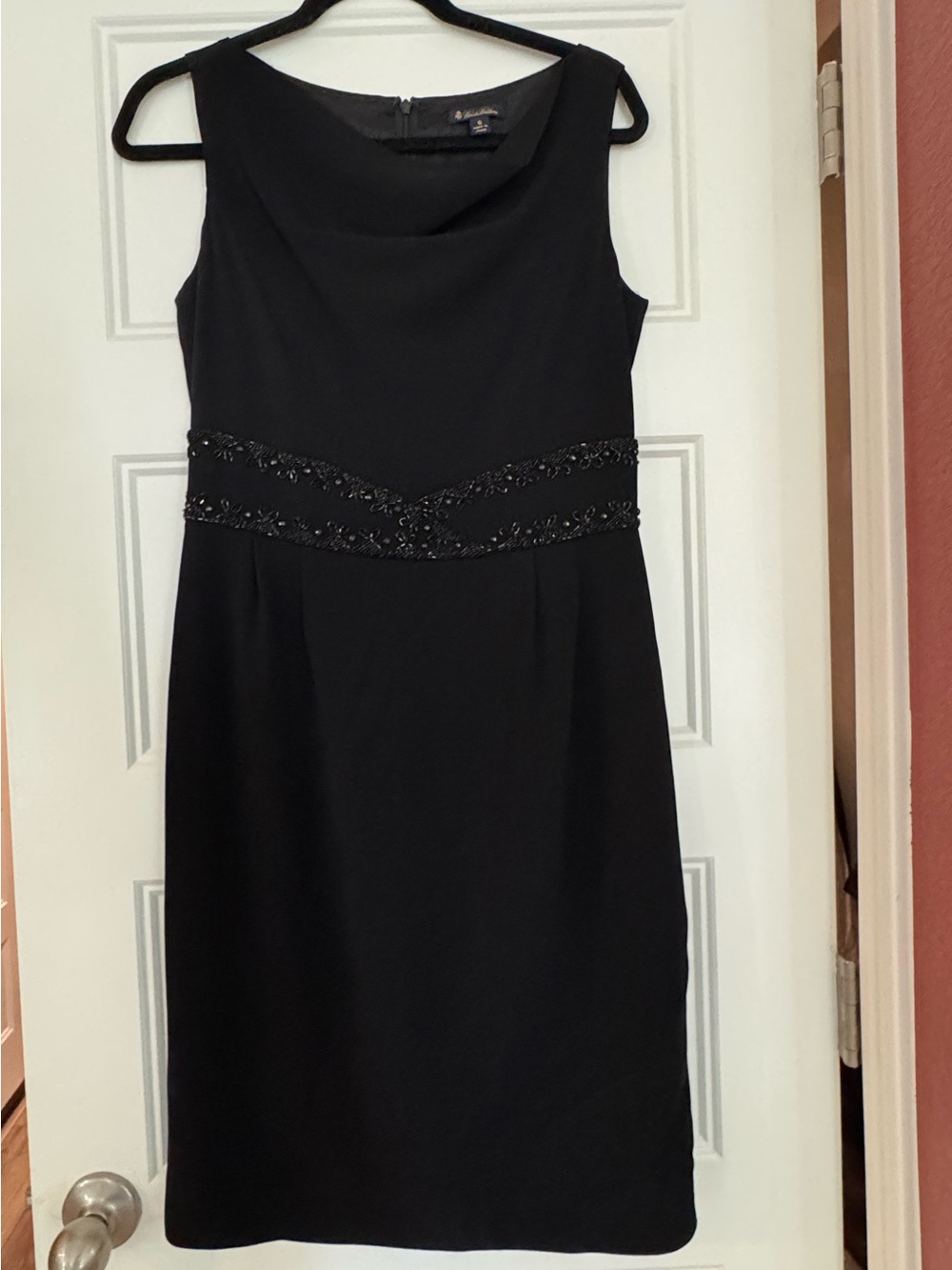 Brooks Brothers Black Sleeveless Beaded Waist Sheath Dress